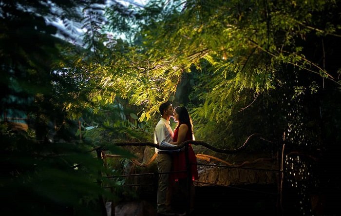 Couple sharing a romantic moment at Sunflower Saga
